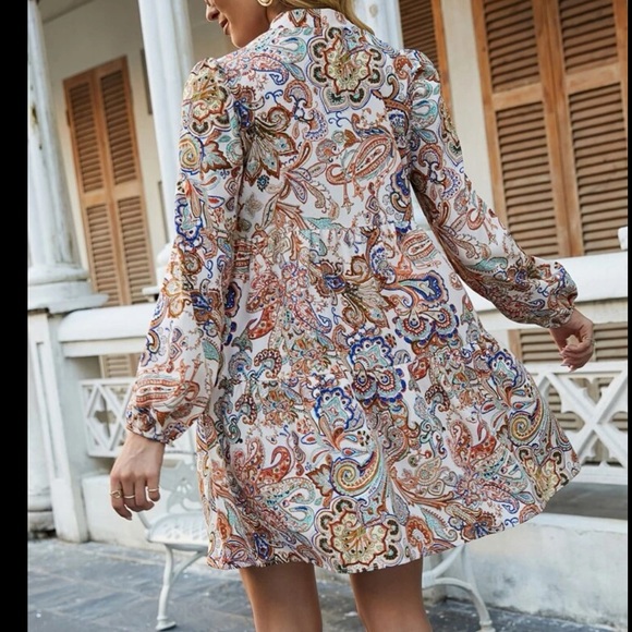 Boho Floral Paisley Print Long Sleeve Dress - Picture 5 of 5